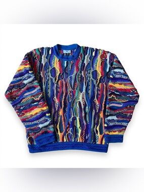 Vintage COOGI Australia Men’s Size L Multicolor 3D Knit Sweater 100% Cotton